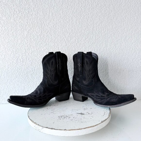 Lane LEXINGTON Womens Cowboy Bootie 8 Black Suede Western Cowgirl Short Boots - Picture 7 of 11